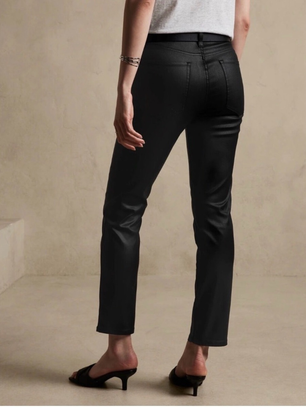 Banana Republic Women’s Curvy High Black Slim Straight Coated Black Pants